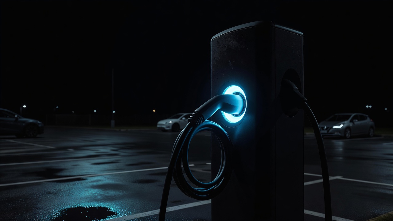 Electric vehicle charging port glowing in the dark